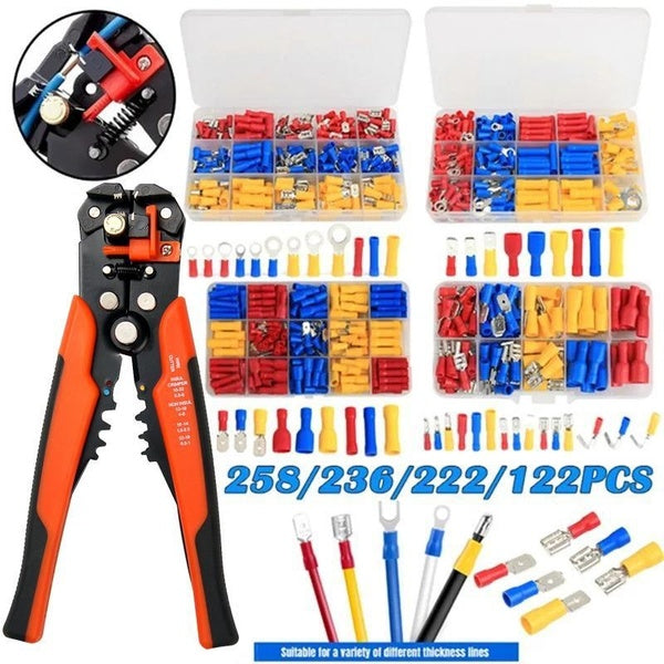 258PCS-236PCS-222PCS-122PCS Assorted Wire Crimp Terminals Electrical Wire Connectors Kit+ 1PC Crimper(Optional)