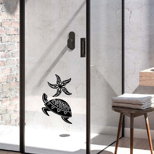 26x15.8CM Cute Starfish And Turtle Bathroom Shower Decal Room Wall Sticker Decoration