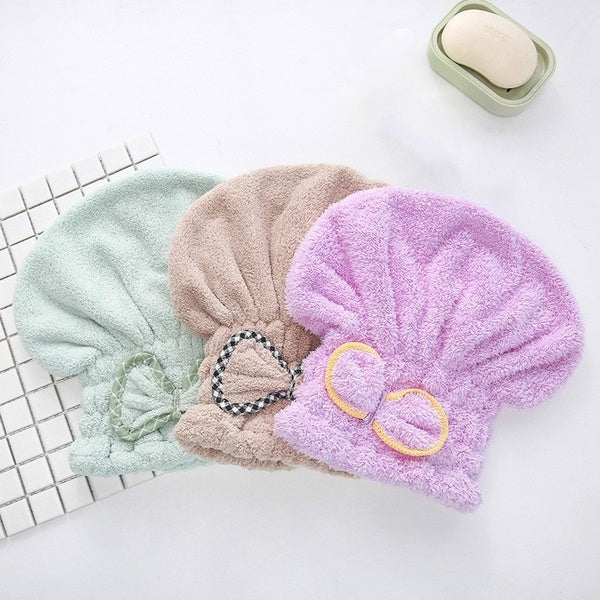 Women's Magic Coral Velvet Thickened Hair Dry Drying Turban Wrap Towel-Hat-Cap Sweet Bowknot Quick Dry Dryer Bath