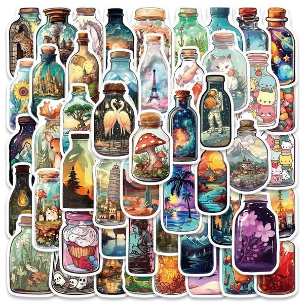 10-50pcs Beautiful Art Glass Bottle World stickers Mushroom forest graffiti Stickers for DIY Luggage Laptop Motorcycle Bicycle Stickers