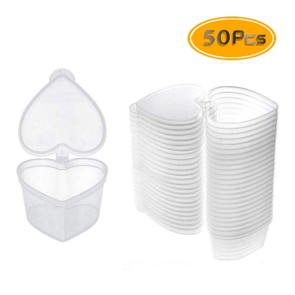 50PCS 1.5oz Heart Shaped Slime Storage Containers, Slime Containers Transparent Plastic Boxes Heart Shaped Leak Proof Containers with Lids for Slime,