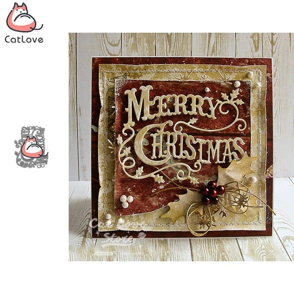 CatLove joyeux noël mots matrices de découpe en métal Scrapbooking pochoir bricolage artisanat gaufrage découpes fabrication de cartes nouvelles matr