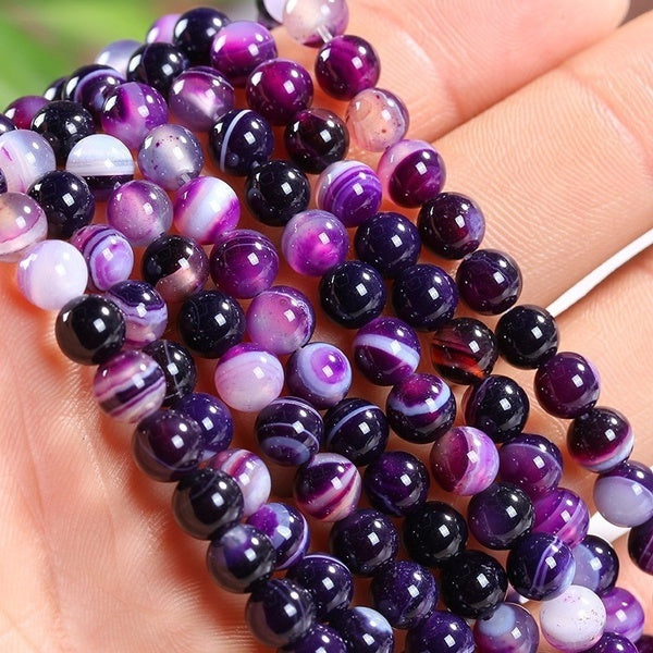 4MM 6MM 8MM 10MM 12MM Natural Purple Striped Agate Stones Round Spacer Loose Beads for Necklace Bracelet Charms Diy Jewelry Making