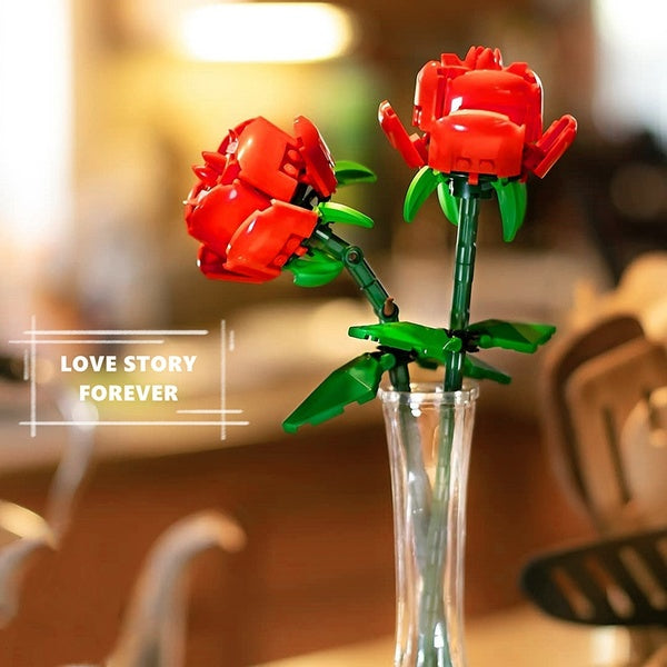 2021 New Flower Rose Model Building Block Brick Artificial Home Decoration Assembly Toy Valentine's Day Gift