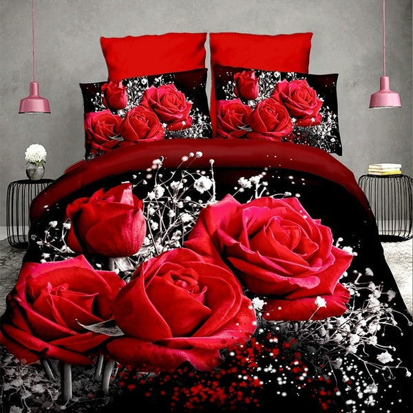 3D Oil Painting Bed In A Bag 2-3 Pcs Duvet Cover Set Bedding Set Baby Single Twin Double Full Queen King Size Red Rose Comforter Cover Bed Set