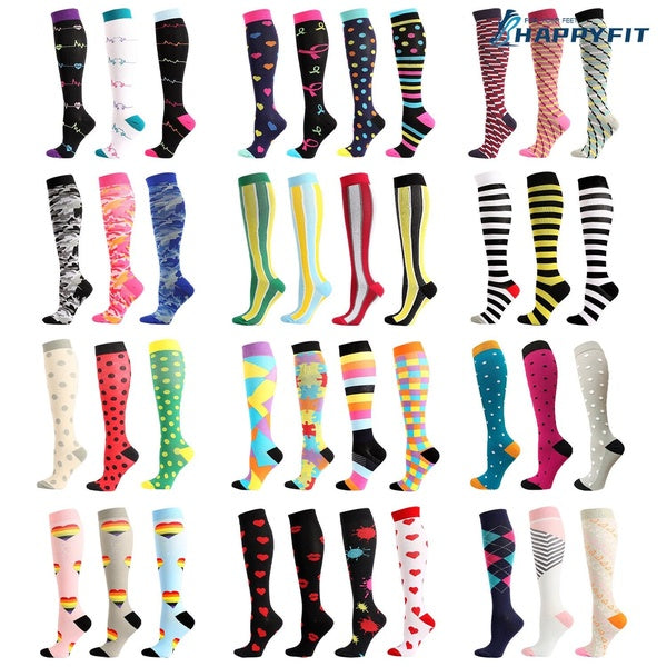 HAPPYFIT Nurse Compression Socks (3-4-6 Pairs) Blood Circulation Compression Stockings Varicose Veins Running Socks Compression 20-30mmHg