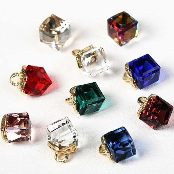 10 pcs Crystal Cube Pendant 15*8MM Geometric Square Crystal Bead Charm DIY Jewelry Necklace Earring Making Accessories Matron Inn