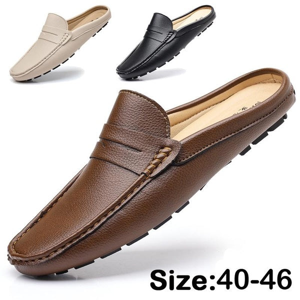 Chaussures d'été pour hommes, chaussures plates à enfiler, demi-pantoufles, chaussures de marche confortables et douces, chaussures de créateur décon