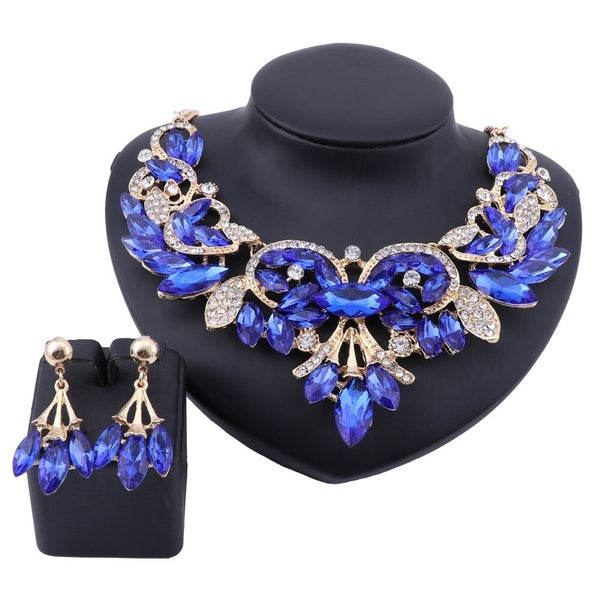 Fashion Rhinestone Crystal Choker Necklace For Women Statement Necklaces Earring Collar Wedding Party Jewelry Sets
