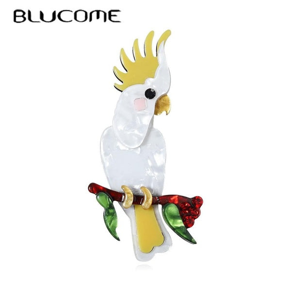 Blucome Handmade Acrylic Animal Parrot Brooches for Women Men Lovely Sitting Pet Casual Party Pin Gifts Jewelry Accessories Matron Inn