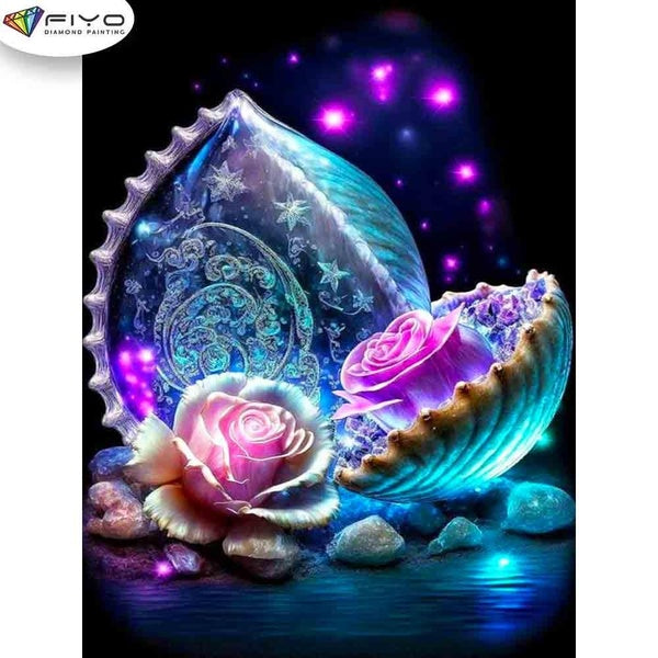 FIYO Shells and Roses Diamond Painting Kits For Adults DIY 5D Diamond Mosaic Diamond Painting Home and Kitchen Fashion Canvas Pictures Wall Decoratio