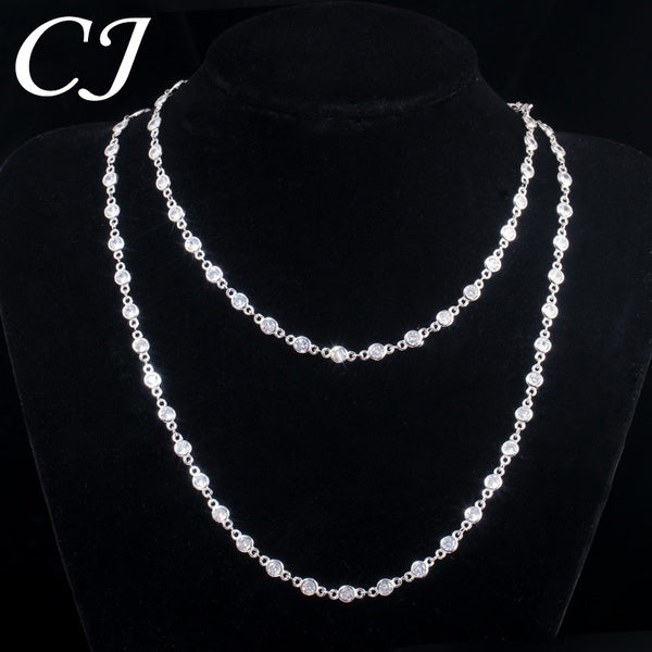 CANDICE Luxe AAA Zircone Cubique Tennis-Chaîne Bijoux Plaqué Or Blanc Délicat Femmes Long Collier À Breloques Rondes pour Accessoires De Costume