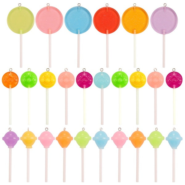 6-10pcs Resin Candy Pendant, Cute Round cute Face Lollipop Pendant, DIY Necklace and Earring Accessories