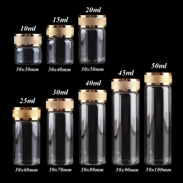 5 Pieces 10ml-15ml-20ml-25ml-30ml-40ml-45ml-50ml Glass Bottles with Golden Frosted Caps Transparent Glass Perfume Bottle Spice Bottles Spice Jars for