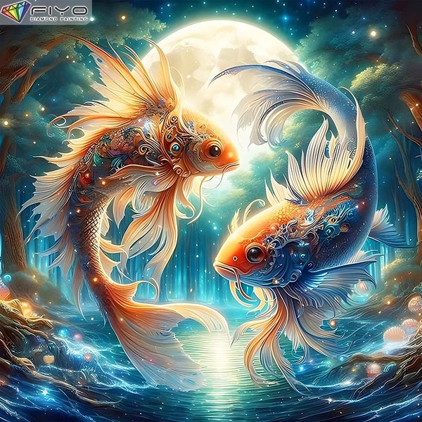 FIYO DIY 5D Fish Diamond Painting Kit for Adults, Full Drill Diamond Painting, Diamond Art Canvas Crafts Cross Stitch Crystal Embroidery Home Wall De