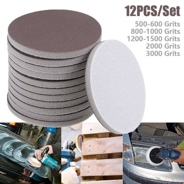 12 pièces 3 pouces - 75mm disques de ponçage en éponge crochet et boucle tampons de polissage en éponge de corindon 500 grains-3000 grains