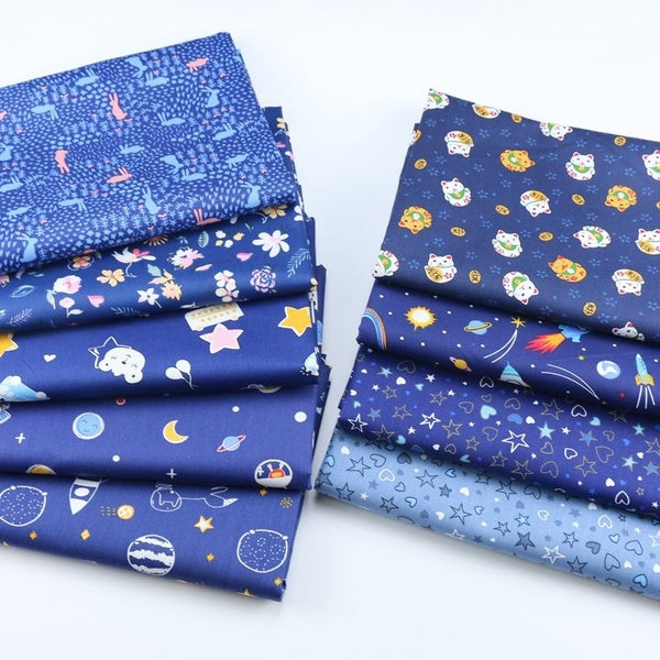 9 Pcs-Lot 20X25CM Cartoon Rocket Space Theme Series Cloth Star Printed Fabric Children's Quilt Sheet Cotton Twill Fabric DIY Handmade Quilting Patchw
