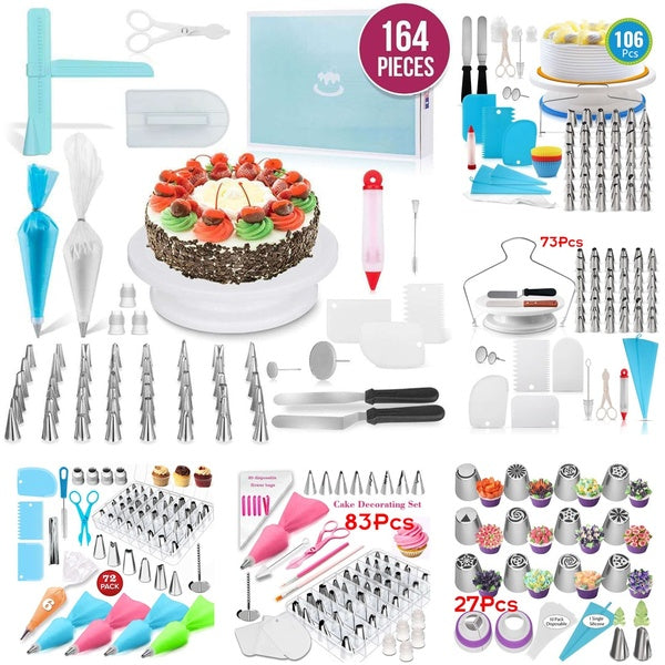 164-106-183-73-72-27Pcs DIY Multi-function Cake Decorating Kit Cake Turntable Set Cake Bakery Tools Dessert Baking Supplies Pastry Tube Tool Cake Kit