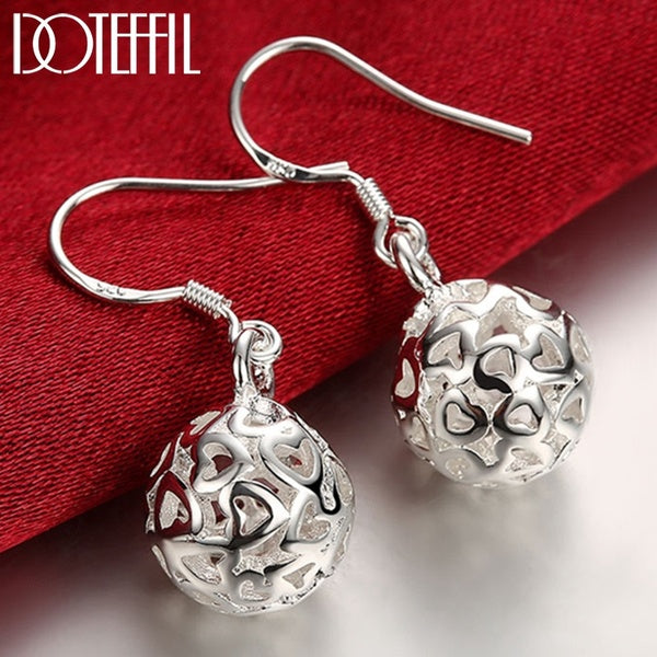 925 argent Sterling boule creuse coeur boucles d'oreilles pour femme mariage fiançailles fête mode charme bijoux