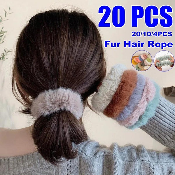 4-10-20PCS Mink Fur Hair Rope Scrunchie Women Girls Elastic Hair Rubber Bands Gum Ponytail Holder Hair Accessories Matron Inn