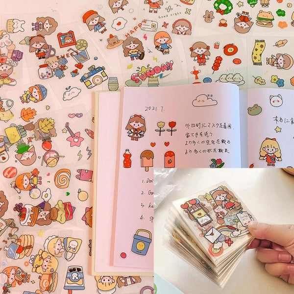 25 Cute Girl Diary Stickers Gift Box PET Kawaii Stationery Scrapbook Decoration Materials Diary Phone Stickers