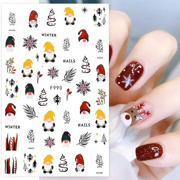 3D Christmas Nail Sticker Decals Winter Snowflake Self Adhesive Stickers Cartoon Santa Bird New Year Nail Gel Design Decoration