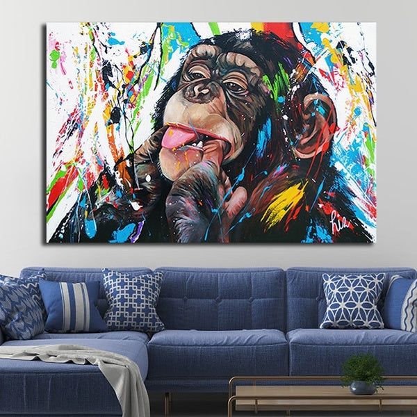 Graffiti Cute Monkey Canvas Paintings Colorful Printed Animal Poster Wall Pictures Living Room Home Decorations