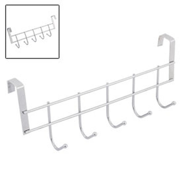 Household Bathroom Metal 5 Hooks Towel Clothing Belt Hanger Hook Silver Tone