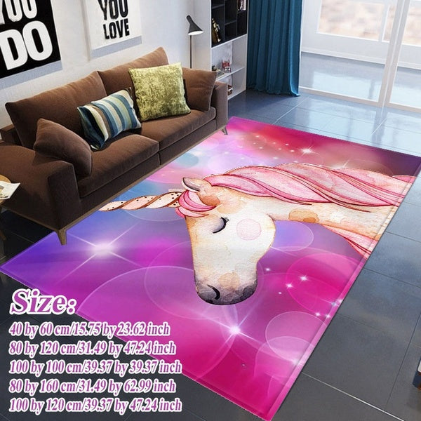 Cartoon Unicorn Carpet Soft Carpet for Living Room Non-slip Rugs Large Carpet Decor (40by60cm - 80by120cm - 100by100cm - 80by160cm - 100by120cm) Matron Inn