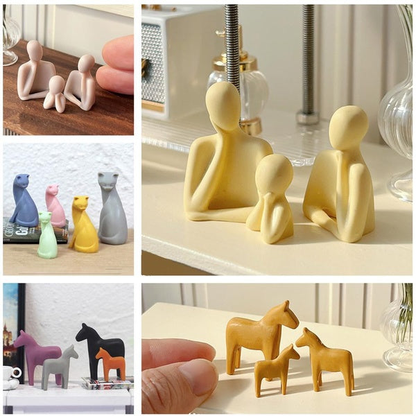 1:12 Mini Resin Ornaments Dollhouse Art Decorations Doll House Miniatures Creative Decor Horse-Cat-Family Set(3Pcs-set) Dollhouse Accessories Matron Inn
