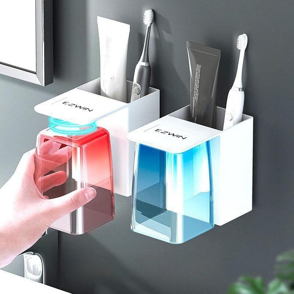 Bathroom Couple Toothpaste Holder Dazzling ToothBrush Cup Bathroom Items Magnetic Attraction Gargle Cups for ToothBrushing Wall Mounted Household Sup