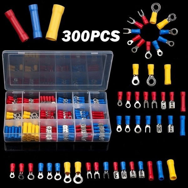 300X Assorted Crimp Terminals Spade Butt Ring Insulated Electrical Wiring Connectors Set