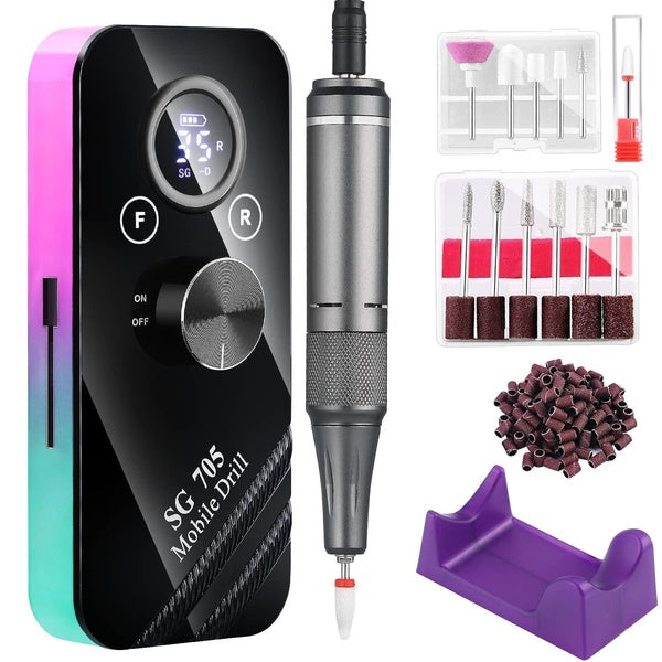 Professional Nail Drill, 35000RPM Nail Drill Machine, Rechargeable Electric Nail File Machine for Acrylic Nails Gel Polishing Grinding Removing, Port