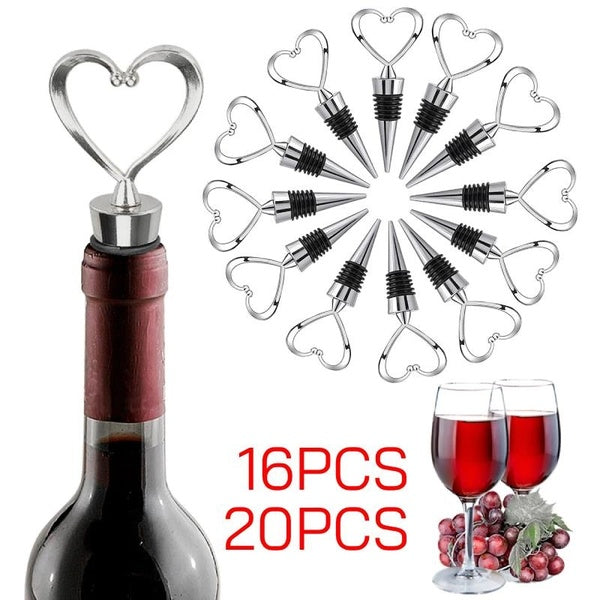 16pcs-20pcs Heart Shaped Reusable Wine Stopper Wedding Favors for Guests, Decorative Beverage Cork Topper Saver Sealing Plugs Bottle Stopper for Enga