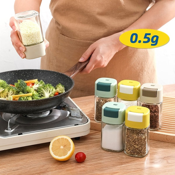 Distributeur de sel de type poussoir Salière à épices Salière à poivre Pot à épices Conteneur à épices Ménage Dosage Bouteille de sel Gadget de cuisi