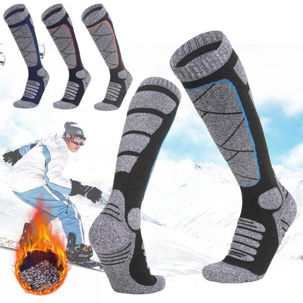 1 Pair Cotton Ski Socks for Women Men Thicken Compression Knee High Socks Winter Warm Socks for Skiing Snowboarding Outdoor Sports Gift