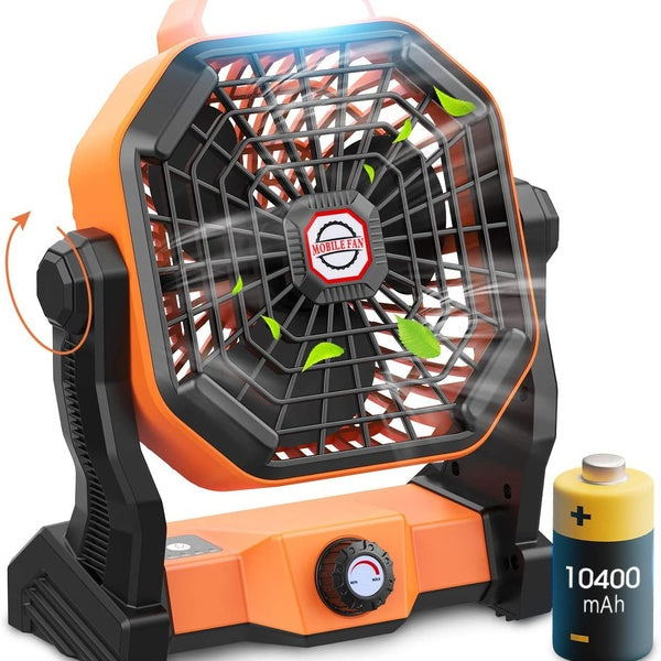 Portable Fan Rechargeable, 8-Inch 10400mAh Battery Operated Powered Fan, Outdoor Camping Fan with LED Lantern and Hook, Personal USB Small Desk Fan,
