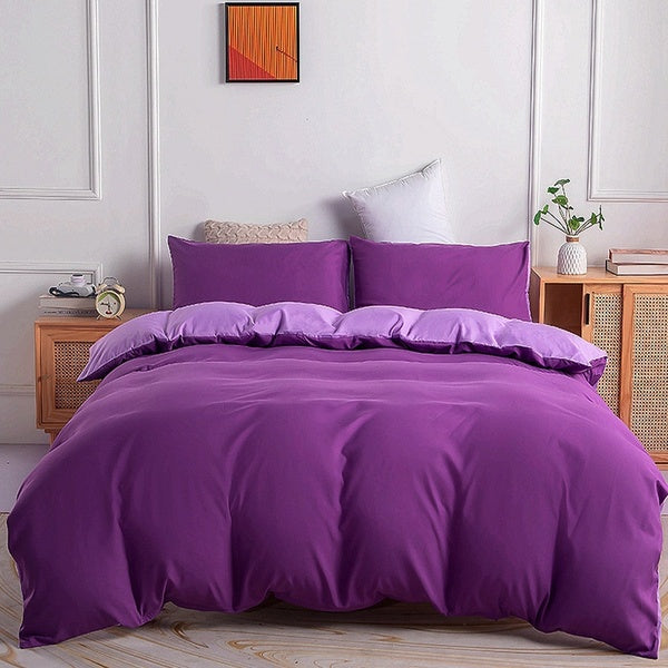 2-3 Pcs- Set Solid Color Double-sided Bedding Sets Duvet Cover & Pillowcase Set 8 Colors 10 Size Single- Twin- Double- Full- Queen- King Comforter Co