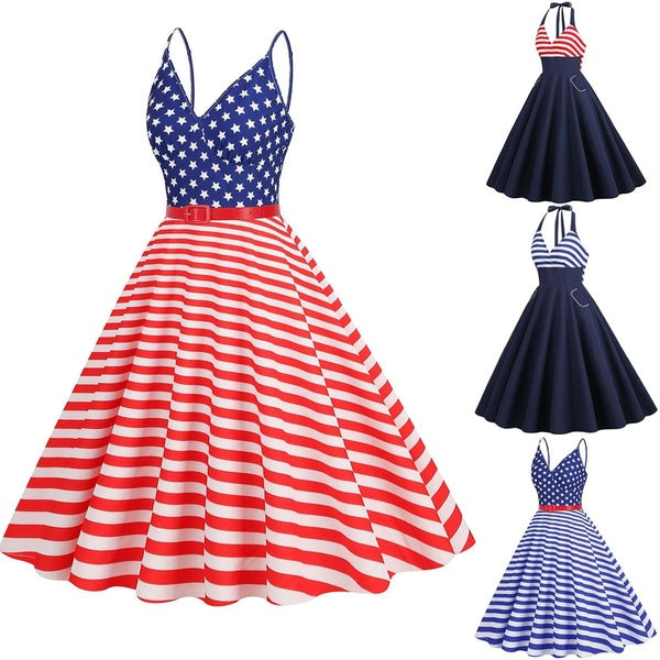 Womens Vintage Polka Dots Spaghetti Strap Rockabilly Retro Swing Audrey Hepburn 50's 60's Party Dress