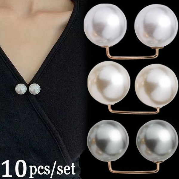 10Pcs-set Artificial Pearl Brooch Fashionable Double-sided Pearl Loop Right Angle Cardigan Brooch Pin Sweater Shirt Cardigan Brooch Accessories Matron Inn