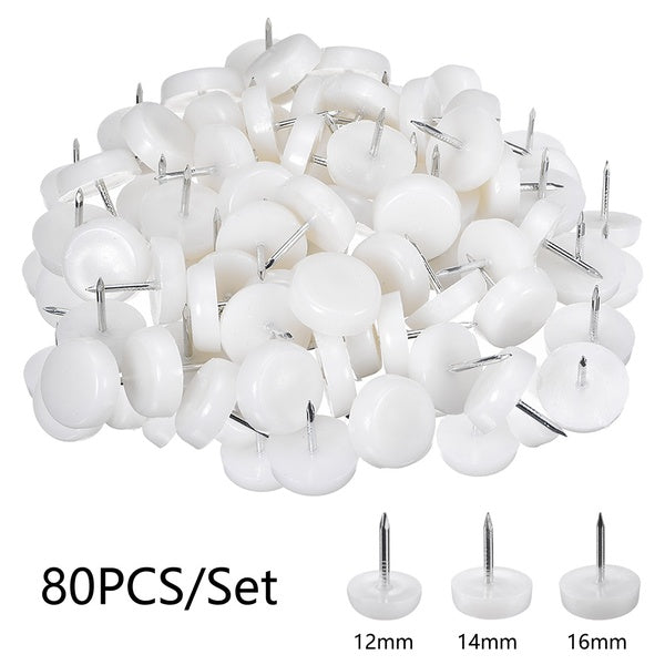 80pcs Furniture Feet Nail, Chair Table Leg Protector Pad White Plastic 12mm-14mm-16mm