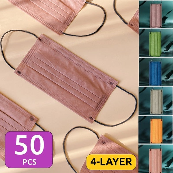 Disposable Face Masks For Women & Men 4-Layer Mask For Adults Elegant & Colorful Masks - Morandi Color Series (50 PCS)