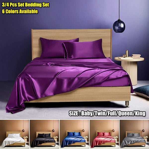 Luxury 3-4 Pcs Set Silk Bedding Set Baby-Twin-Full-Queen-King Size Bed Sheets Set Satin Bed Sheets and Pillowcases Bedclothes Flat Fitted Sheets