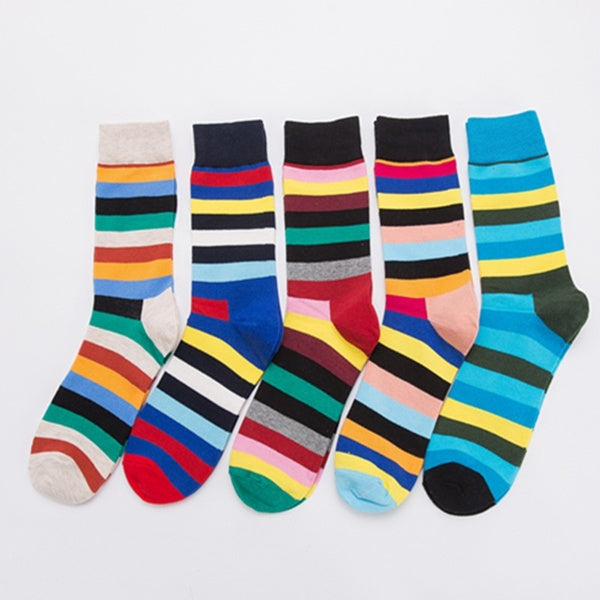 Men's Fashion Tube Socks Color Striped Men's Socks Rainbow Cotton Socks Street Style Hip Hop Socks