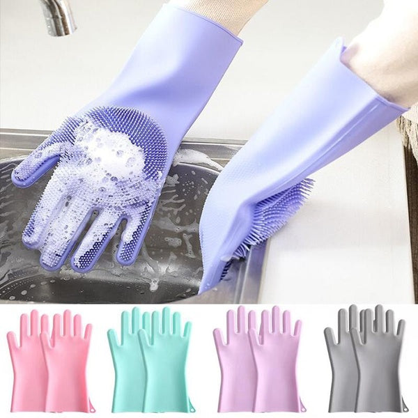 1 Pair of Silicone Cleaning Gloves dishwashing cleaning gloves silicone sponge gloves household washing machine kitchen cleaning tools