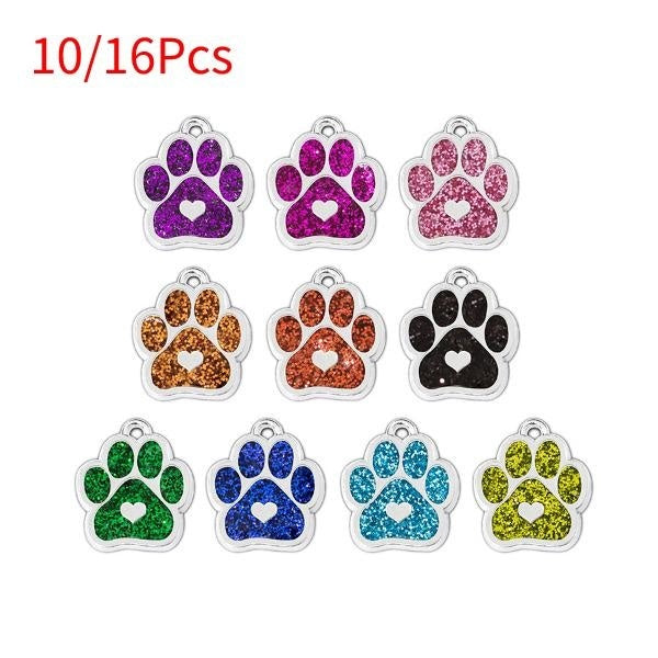 10Pcs-16Pcs Bling Enamel Cat Dog Bear Paw Prints Necklace Pendant Hang Charms for Keychain Pet Collar Bag DIY Jewelry