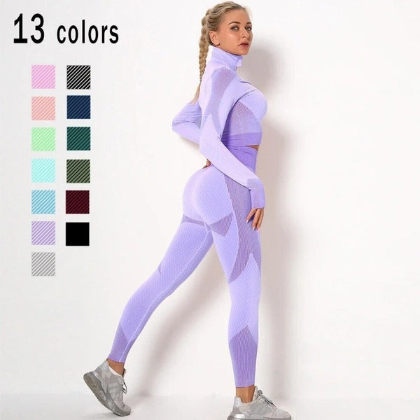 Seamless Yoga Set Gym Fitness Clothing Women Yoga Suit Sportswear Female Workout Leggings Top Sport Clothes Training Suit