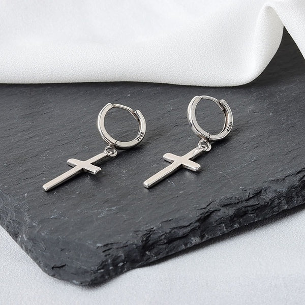 Boucles d'oreilles pendantes en forme de croix vintage en acier inoxydable pour homme et femme, boucles d'oreilles pendantes pour garçons et filles