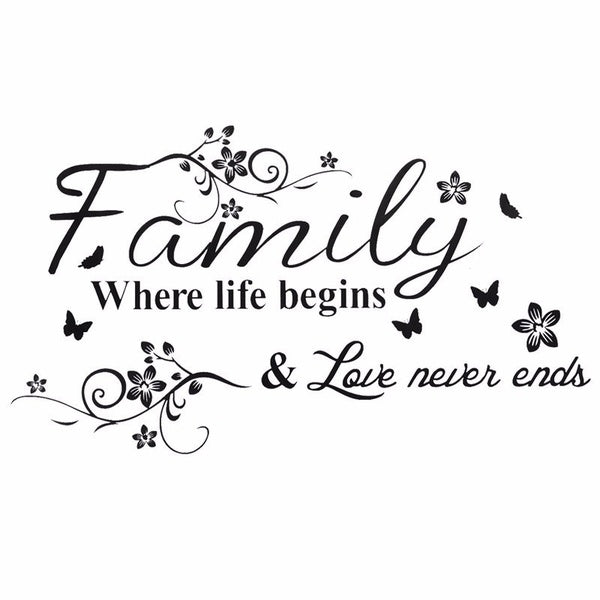 Wall Decals, Family Where Life Begins & Love Never Ends Vinyl Wall Sticker Art for Home Living Room Bedroom Décor