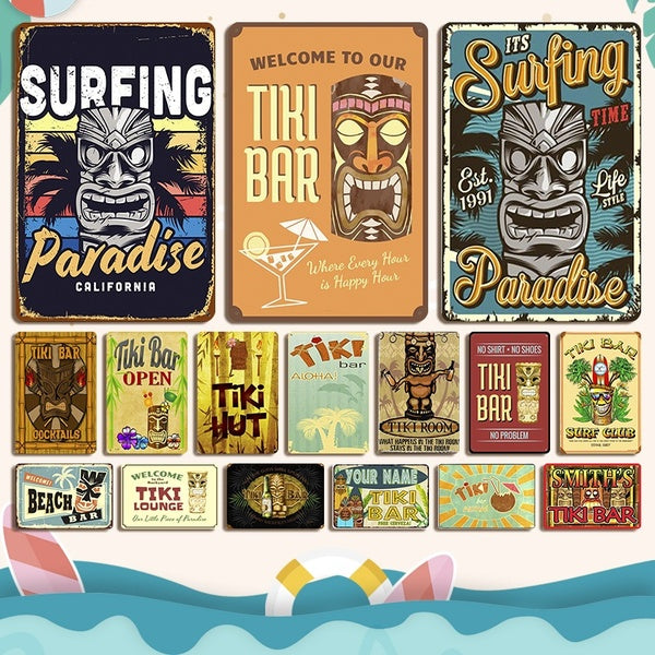 Tiki Bar Vintage Metal Posters Retro Tin Signs Bar Pub Club Man Cave Wall Decor 8 x 12 Inches